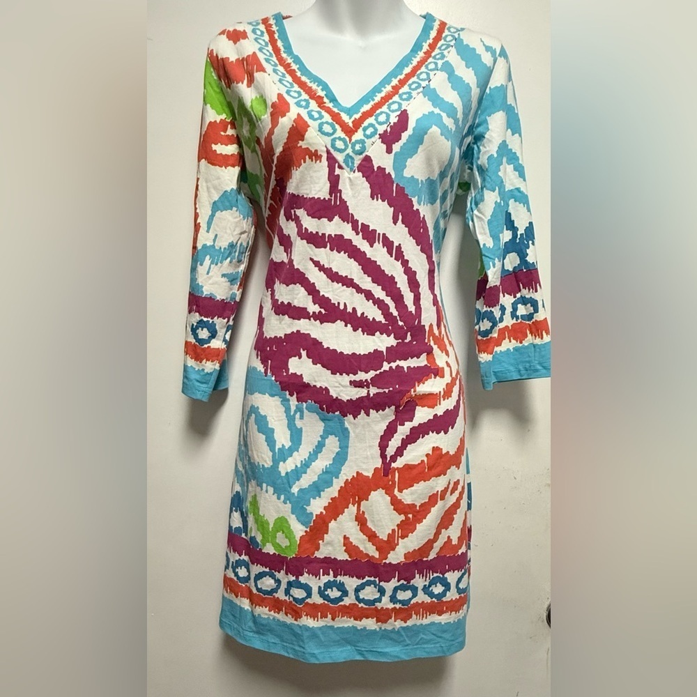 Multicolor V-Neck Patterned Dress - image 1